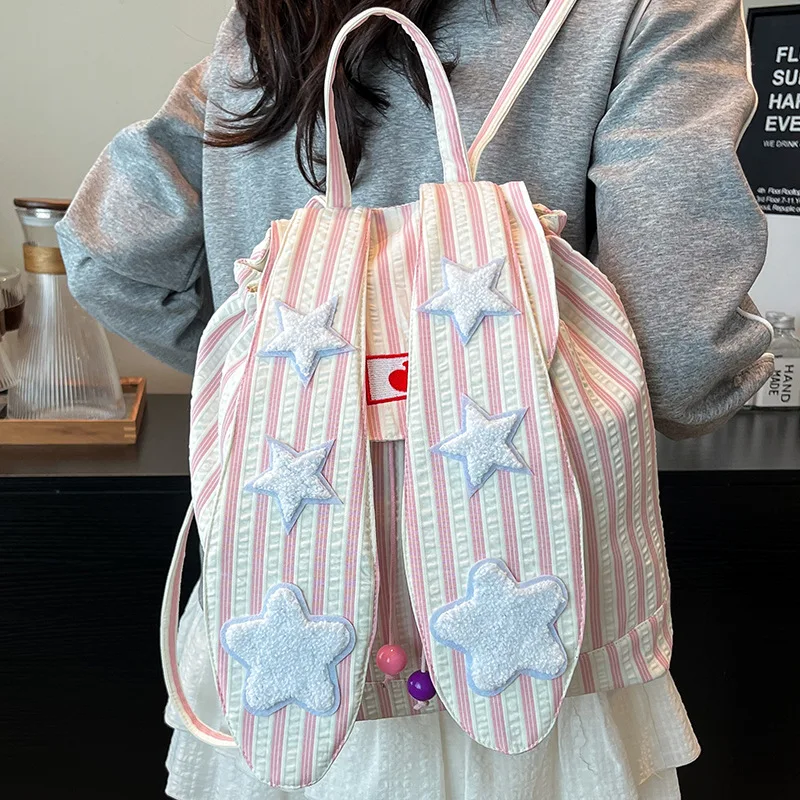 

2025 Summer New Bunny Ear Backpack Women Cute Large Capacity Commuter High-value Student Shoulder Bag