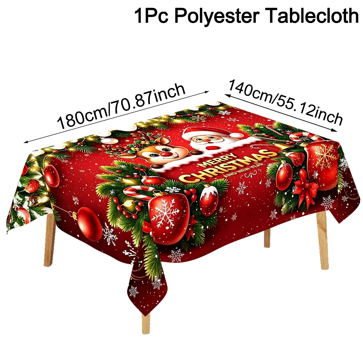 Merry Christmas Tablecloth Santa Reindeer Print Polyester Table Cover for Festive Home Dinning Table Decor Christmas Decoration