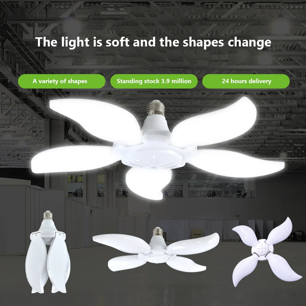 LED Garage Light E27/E26 Deformable LED Garage Ceiling Light Indoor LED Adjustable 5 Panels Lamp Garage Workshop Warehouse