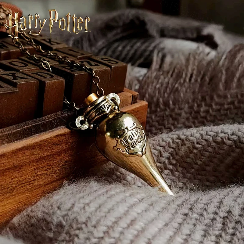 Lucky Harries Alloy Necklaces Potters Liquid Medicine Bottle Felix Felicis Magic Wand Badge Necklace for Women Men Kids Gifts