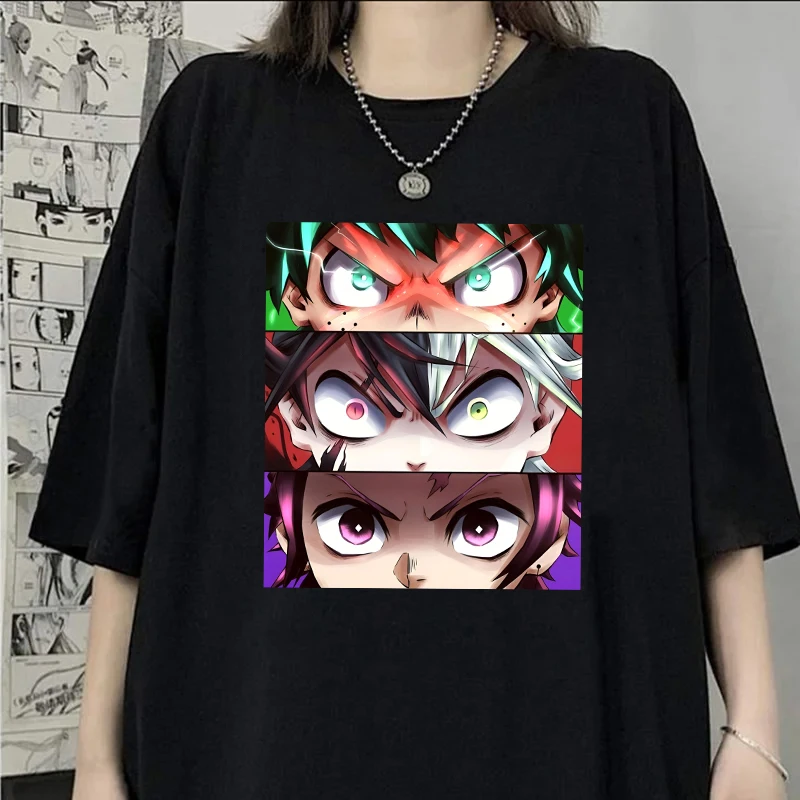 Anime Kamado Tanjirou Deku Eyes Print Short Sleeve T Shirts Women's Men's Crew Neck T-shirts Summer Y2k Tees Tops Size XXS-4XL