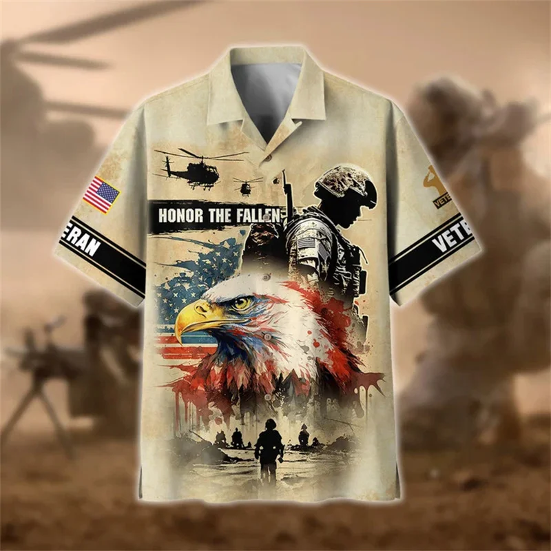 New Summer 3D Printing United States Soldiers Armys Veterans Shirts For Men Fashion Cool Short Shirts Hawaiian Y2k Tops Clothing