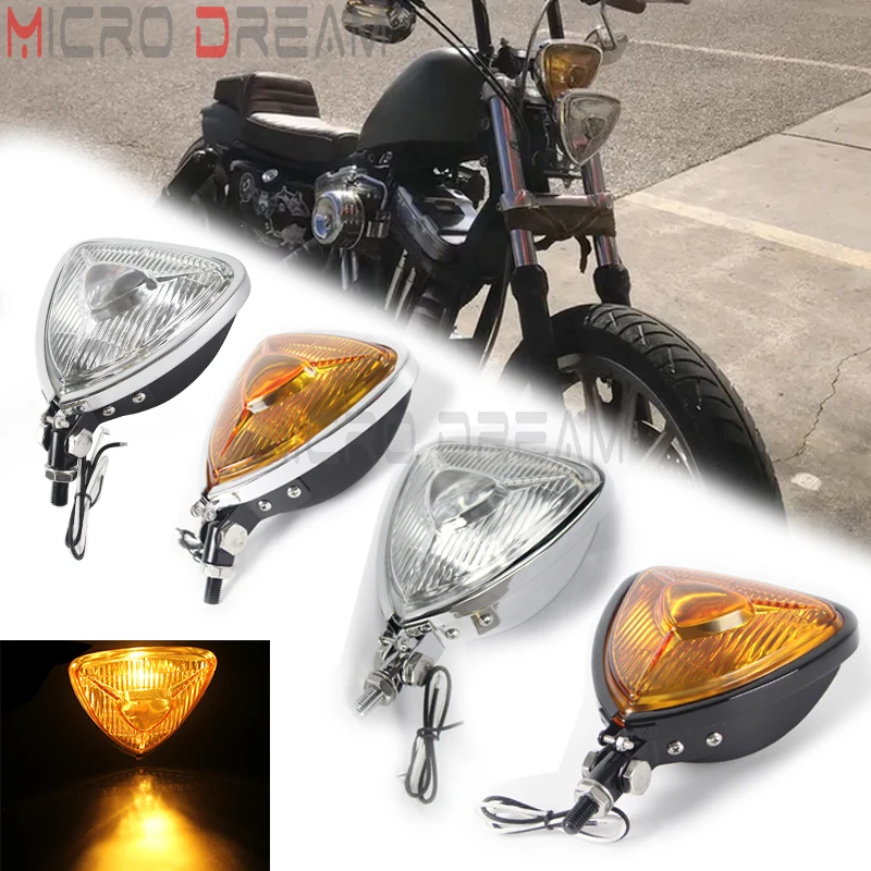 Universal Thin Section Triangle Motorcycle Headlight Light for BMW Harley Chopper Bobber Cafe Racer Touring Custom H3 Headlamp