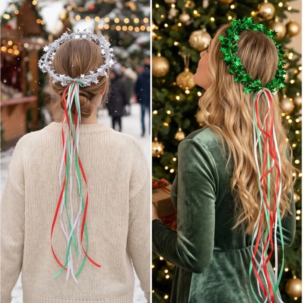 Children Gifts Shiny Christmas Headband Korean Style Cute Christmas Wreaths Headwear Sweet Funny Star Hair Hoop Festival Decor