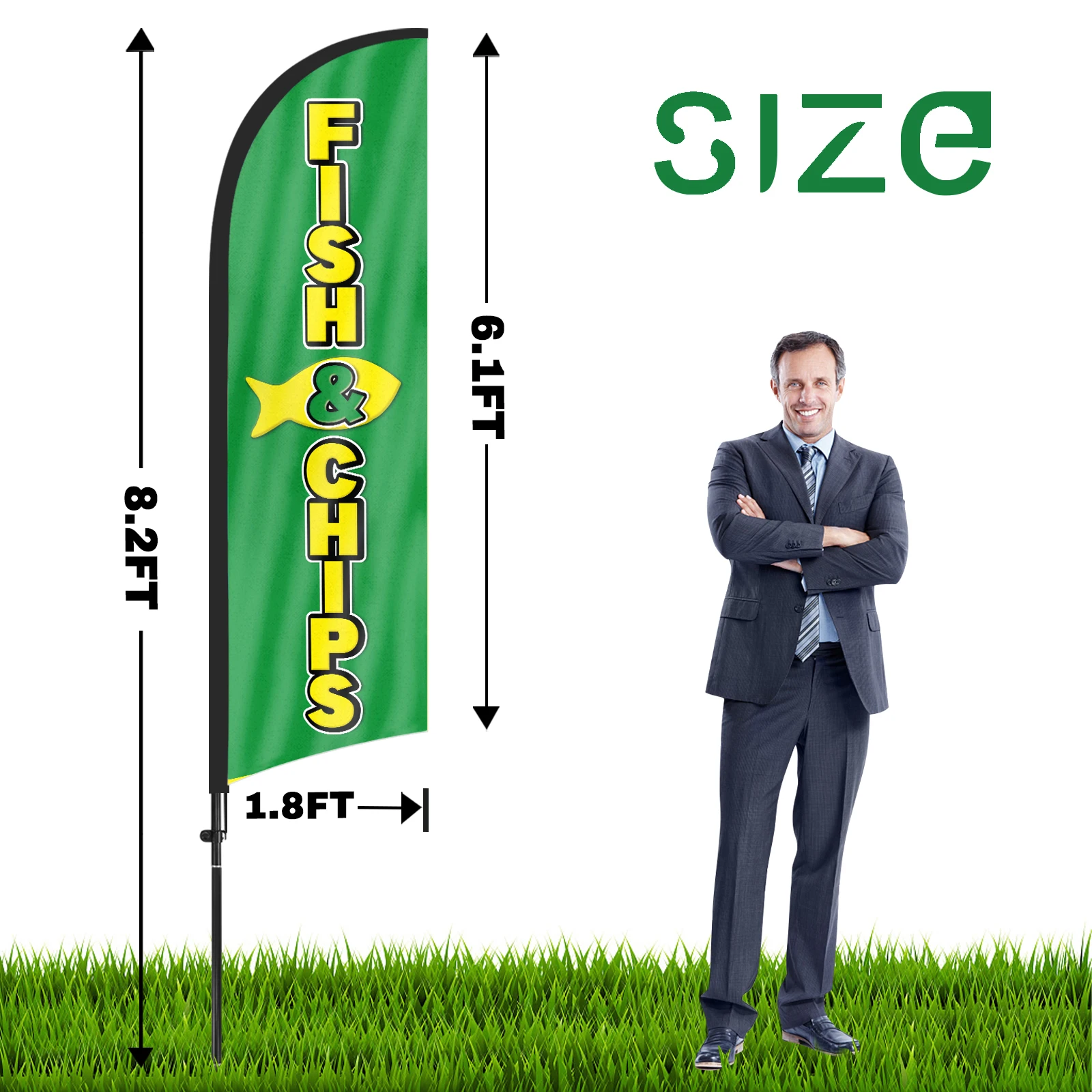 FSFLAG 1PCS 280CM The Fishchips Feather Flag with Flagpole Advertising Outdoor Banner Decoration for Businesse and Storefront