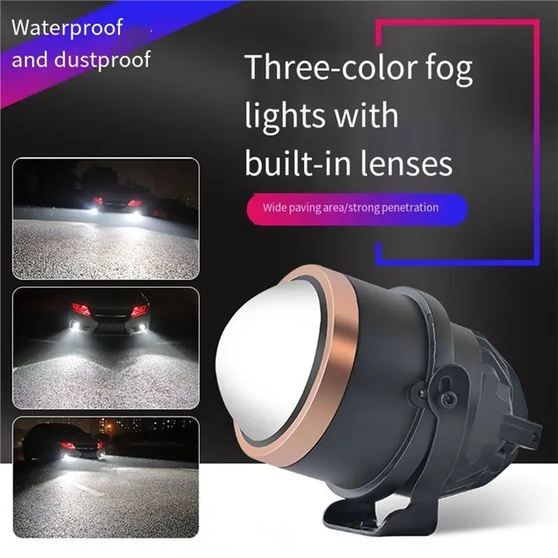 NEW-Bi LED Fog Lights 3Inch Tricolor LED Fog Light Universal Fog Lenses 4300K 3000K 6000K Car Projector Lens Driving Lamp 1