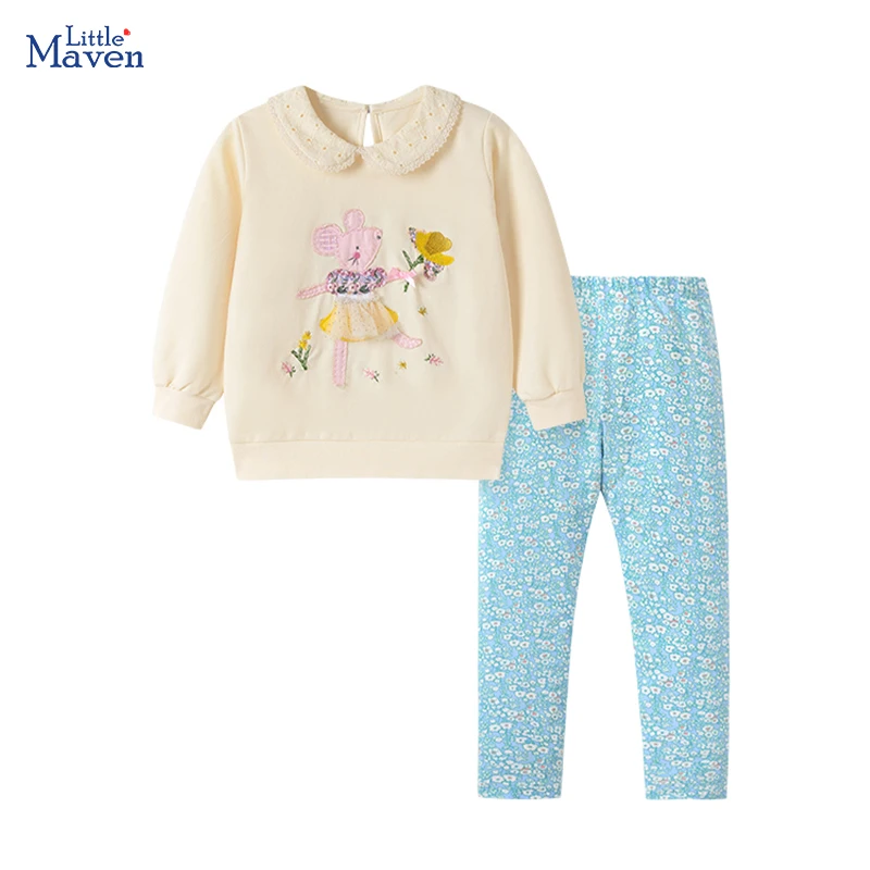 

Little maven, коллекция 2023 года, одежда для подростков, хлопковые комплекты с капюшоном с рисунком мыши для маленьких девочек, осенняя одежда для девочек 2-7 лет