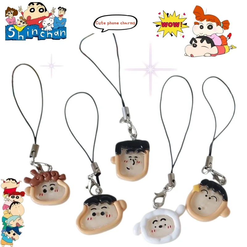 Cute Crayon Shin-chan Xiaobai Mobile Phone Rope Resin Ins Girl Heart Schoolbag Lanyard Cartoon Anime Fashion Pendant Gift Toy