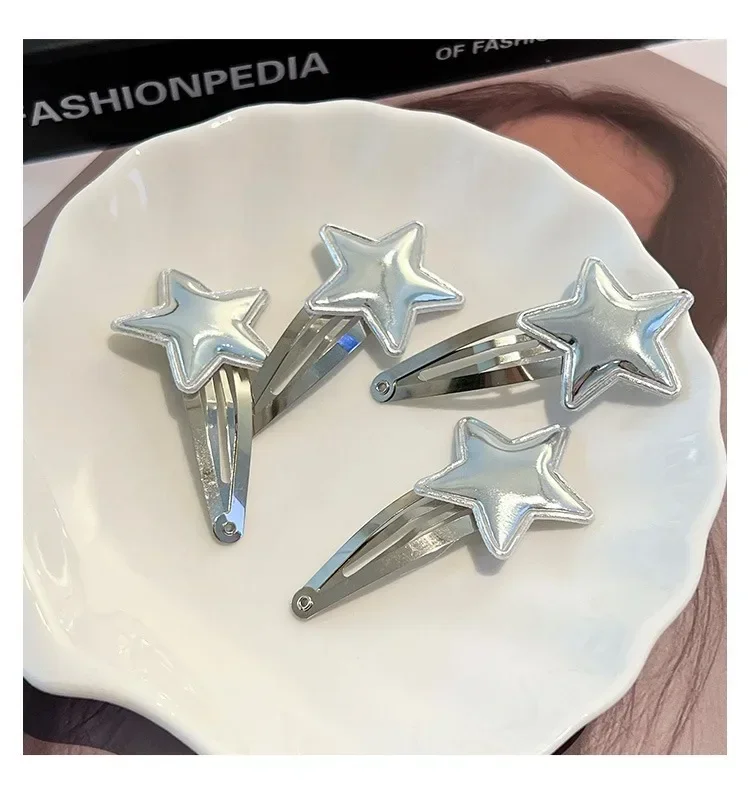 Korean Silver Star Hairpin Japanese Sweet Cool Girls Pentagram Snap Clips Y2k Hair Accessories for Women Kids Charm Headdress