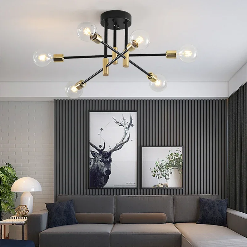 

Потолочный светильник из кованого железа E27, простой современный подвесной светильник, гостиная, столовая, спальня, кабинет, декоративный светильник