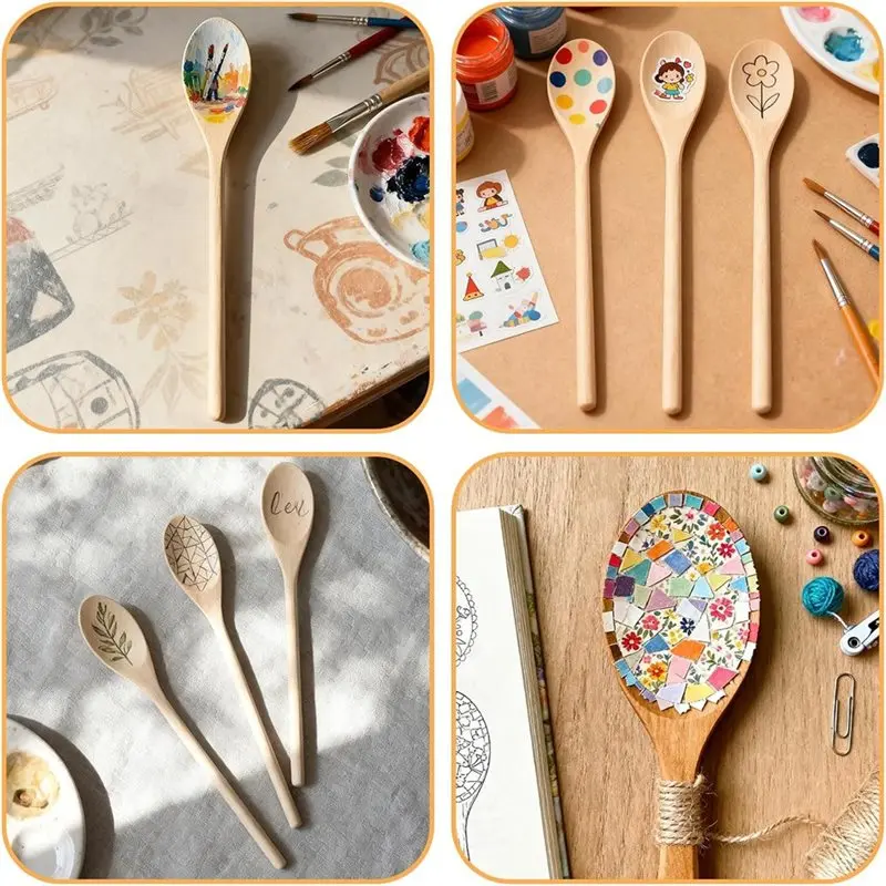 

【ЭФФЕКТИВНЫЕ】30 шт. деревянных ложек с длинной ручкой 12 дюймов, деревянные декоративные ложки для рукоделия, деревянные ложки для поделок своими руками, рисования, декорирования.