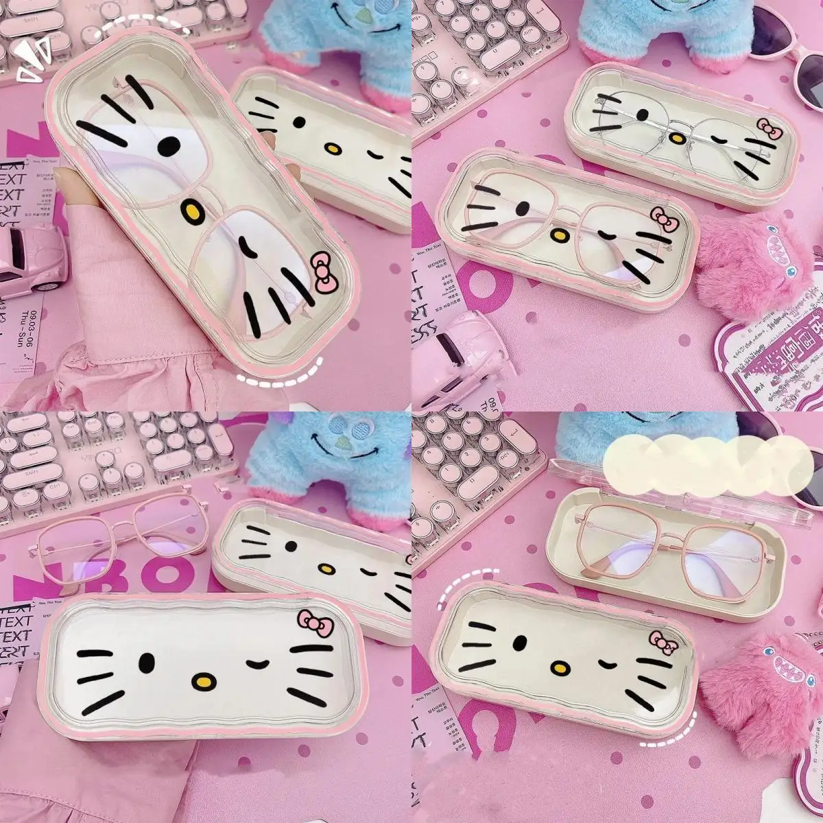 

New Sanrio Hello Kitty Glasses Storage Box Anime Kawaii Cute Cartoon Girly Heart Sunglasses Protective Case Gifts for Girls