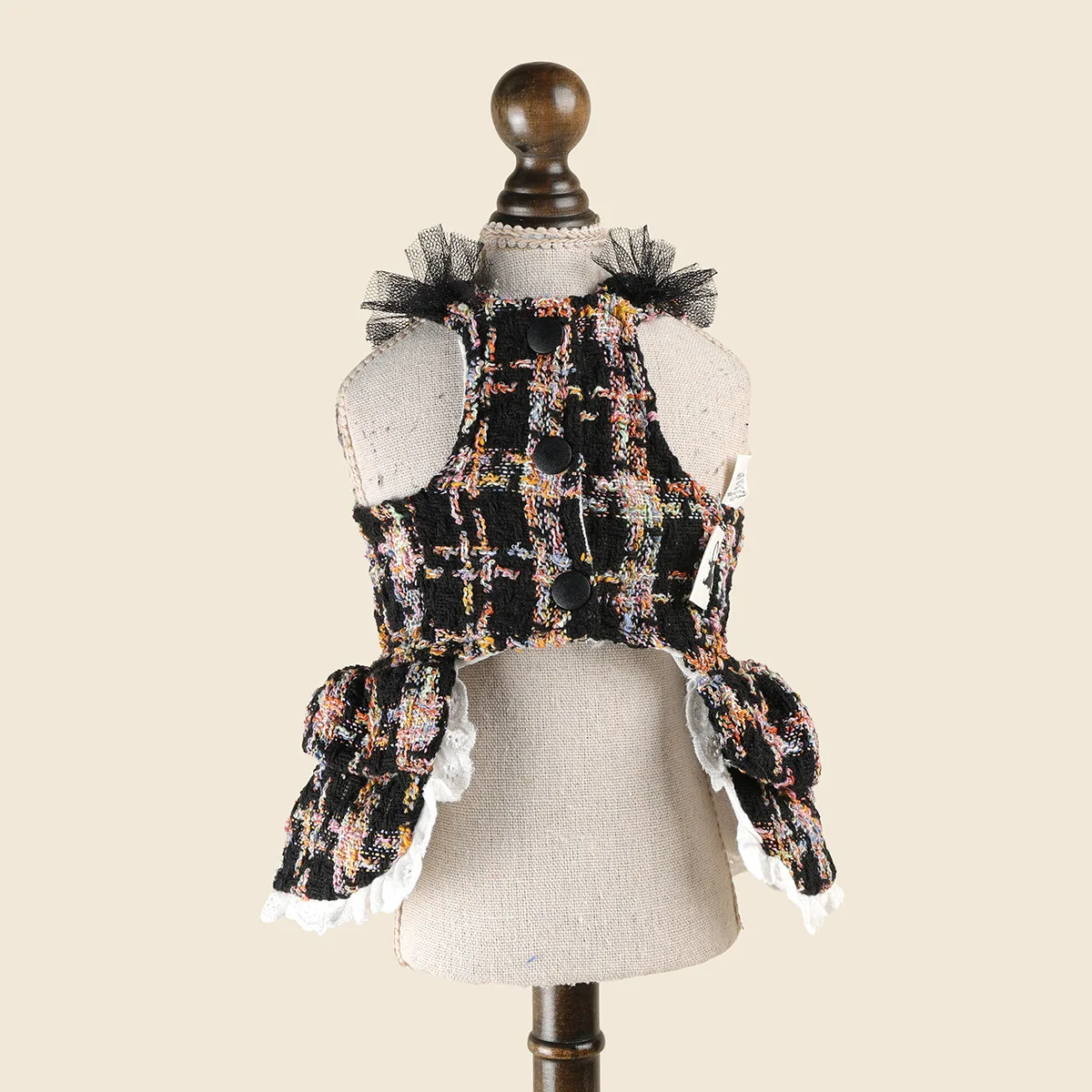 Luxuriöses Rosen-Hundekleid für den Winter, dickes Prinzessinnenkleid mit Schleife, Hochzeitskleid für kleine Haustiere, Katzenkostüm, Rock für Terrier, Yorkies, Mops – Detail 3