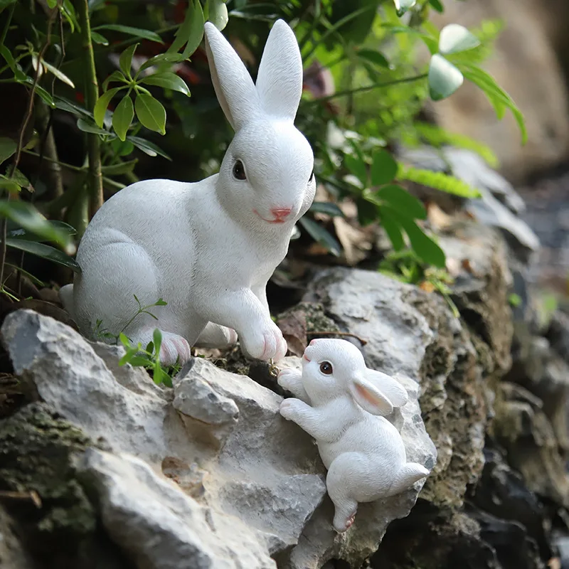 Garden Statues Rabbit Figurine Ornaments Micro Landscape DIY Terrarium Decorations Easter Bunnies Statue Patio/Plant Flower Pots