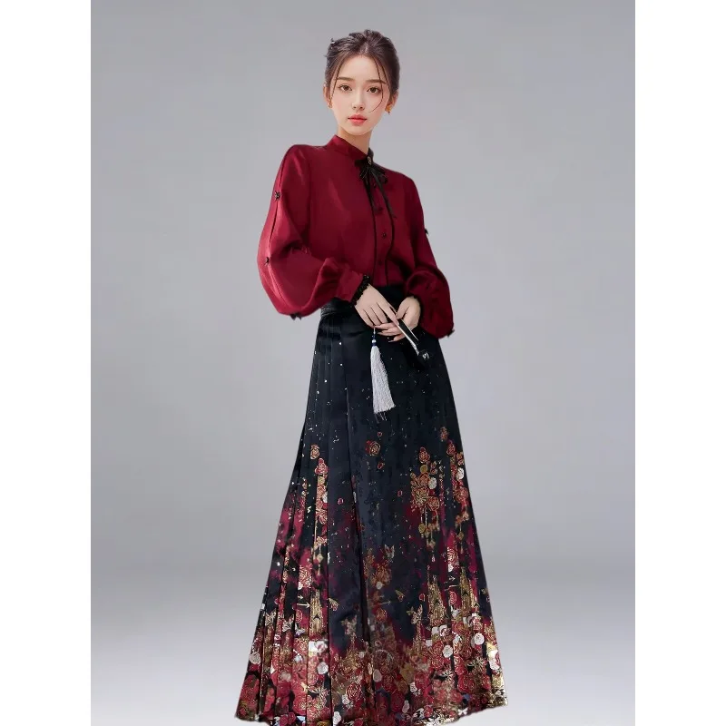 2026-early-spring-red-shirt-mamianqun-set-plus-size-new-chinese-hanfu-two-piece-set-women-engagement-wedding-toast-outfit