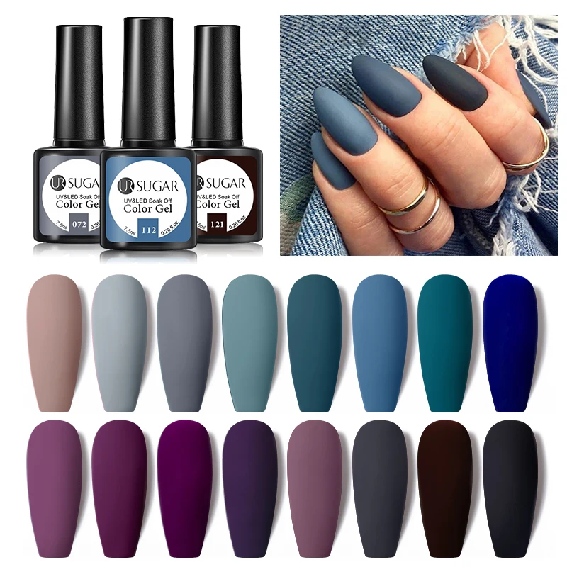 UR SUGAR 7.5ML Dark Blue Matte Top Coat Color UV Nail Gel Polish Semi Permanent Soak Off UV LED Gel Nail Gel Nail Art DIY Design