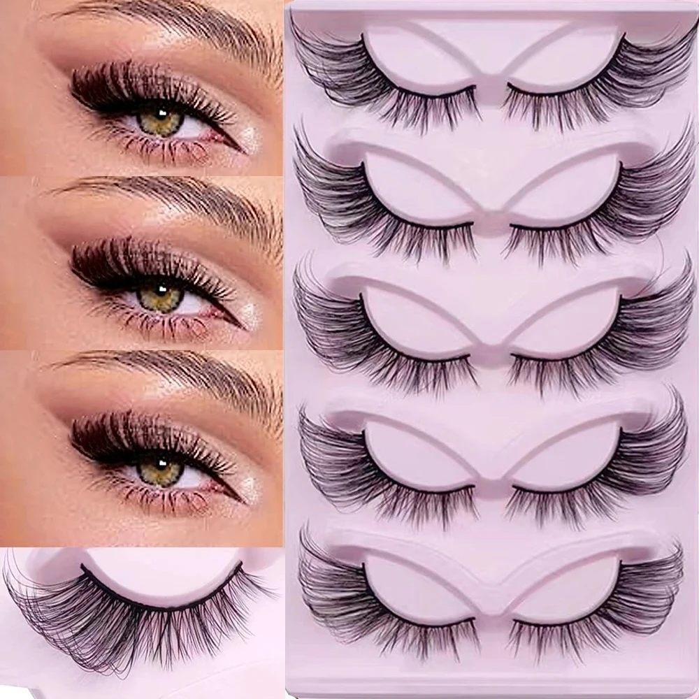Fluffy Wispy Faux Mink False Eyelashes 5 Pairs 24mm Fox Eye Cat Eye Lashes Charming Lash Extensions