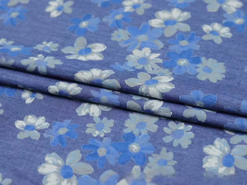 تصميم جديد لعام 2025 فستان من قماش الدنيم المغسول المطبوع من القطن الأزرق قميص رقيق للربيع/الصيف