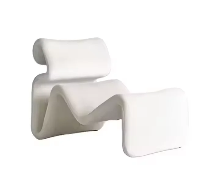 Modern Designer Lounge Chair with Bendy Fibreglass Wave-Like Seat and Backrest for Dining and Bedroom Use Includes Ottoman