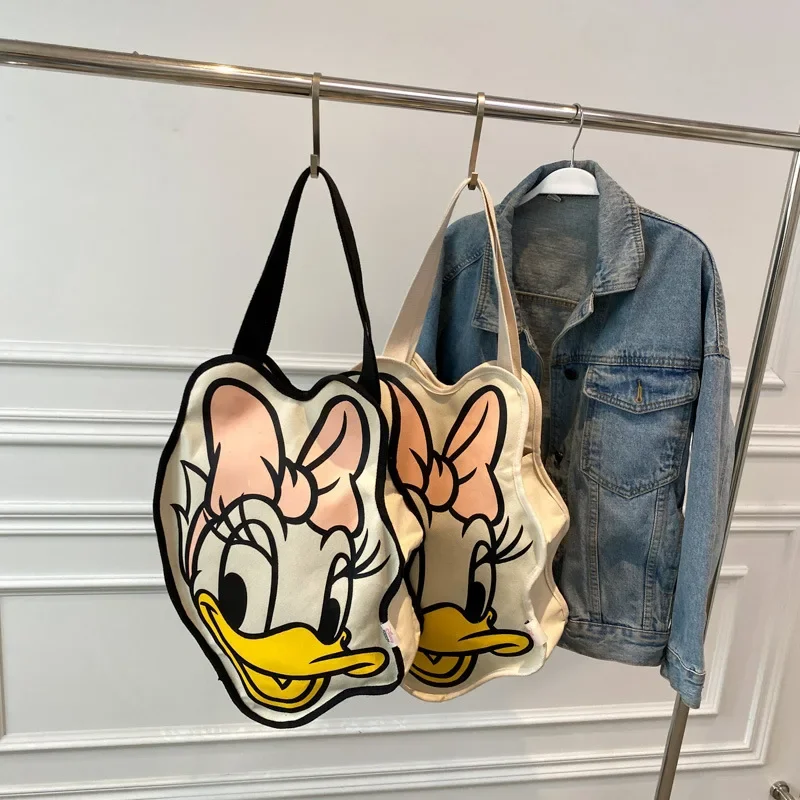 Disney Kawaii Anime Daisy Duck Canvas Cartoon Large-capacity Shopping Shoulder Bag Portable Fashion Girls Summer Handbag Gifts