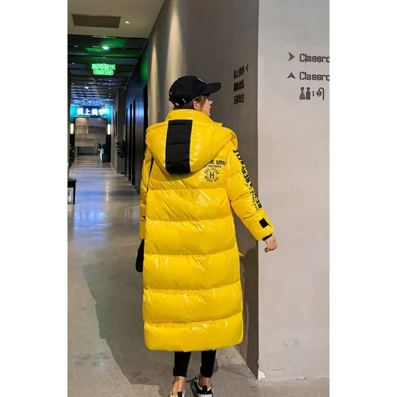 Fashionable Simple Bright-faced Down Padded Jacket Women Mid-length Over The Knee Loose Plus Thick Winter No-wash Padded Coat