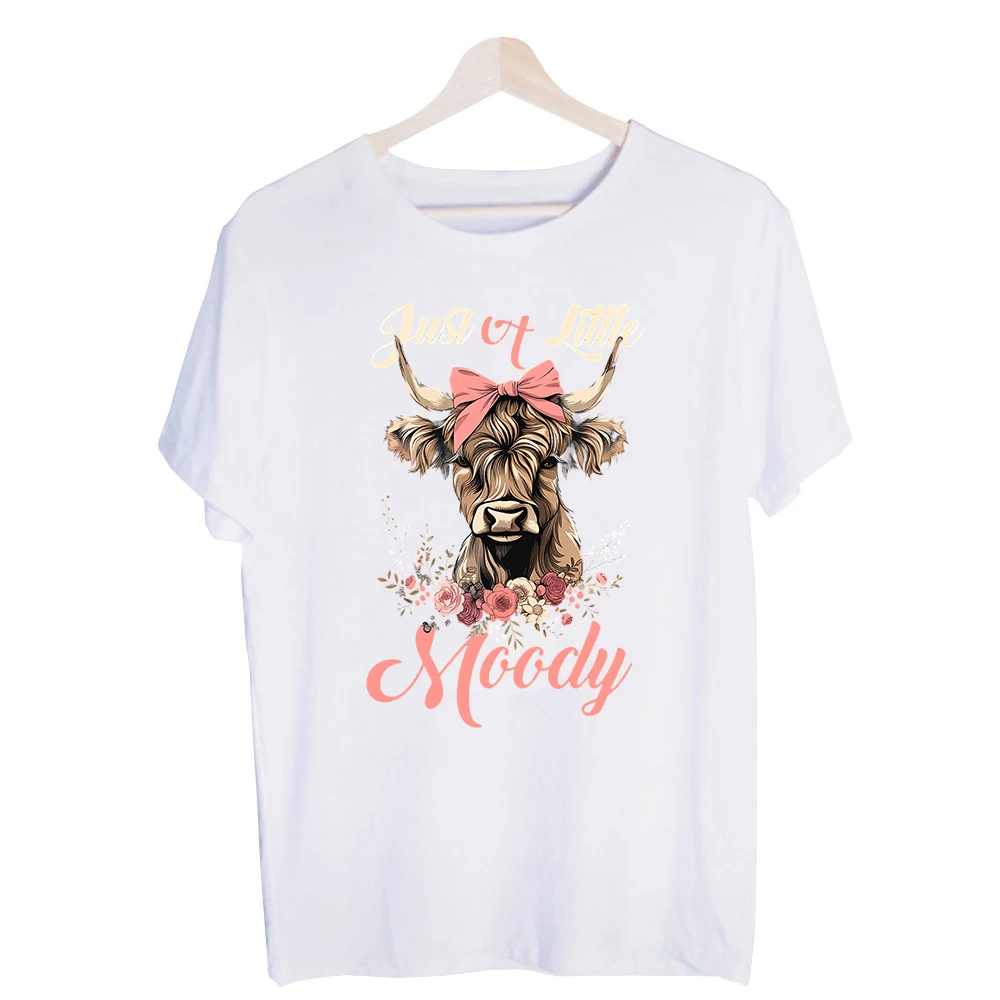 Women's Cow with Bow and Floral Graphic Tee, Short Sleeve Casual Shirt for Daily Wear and Summer Outfits