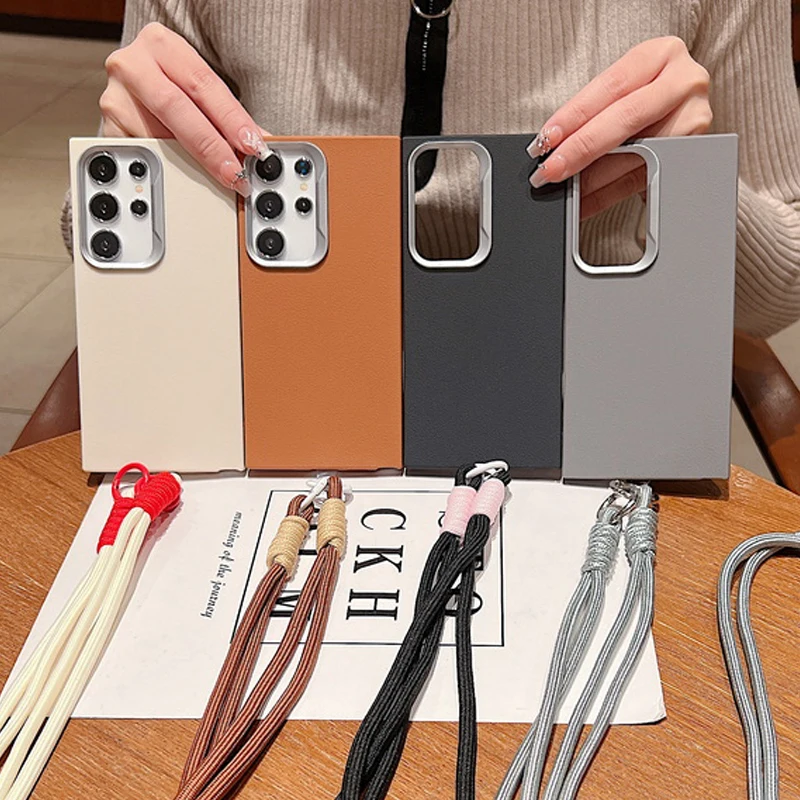 Crossbody Lanyard Leather Texture TPU Case For Samsung Galaxy A55 A53 A54 A35 A15 A16 A25 5G S23 FE S22 S24 Ultra Phone Cover