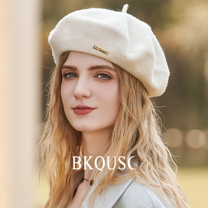 Women\'s Beret Wool Hat Autumn Winter Retro Temperament Elegant French Artist Woolen Painter Hat Ladies All-match Warm Beret Caps