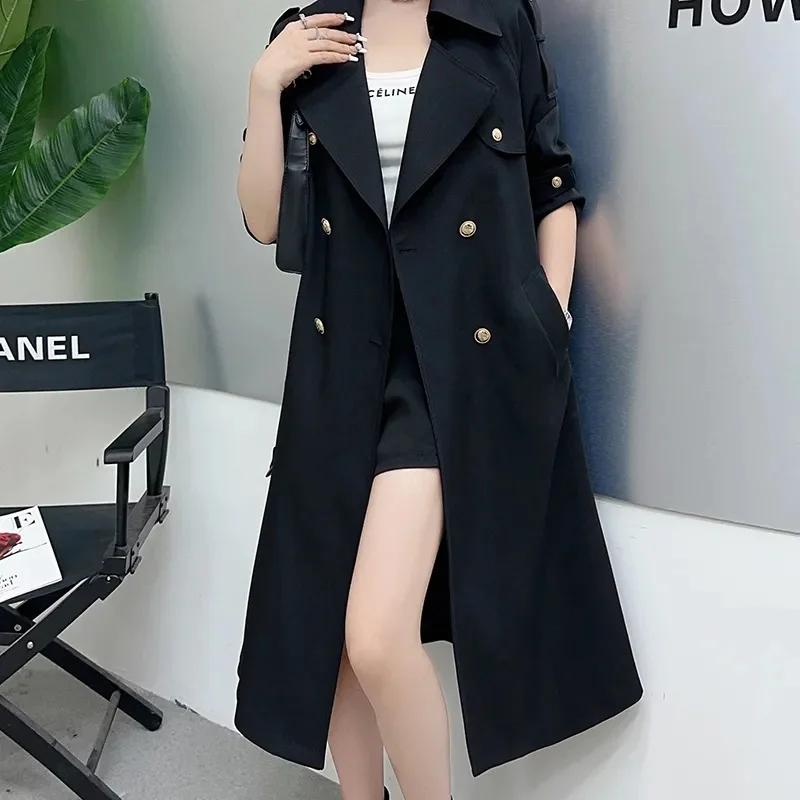 

High-Quality Fashion Jacket Female Korean Windbreaker Double-Breasted Top Lady Long Trench Coat Women2024Spring Autumn New Coats