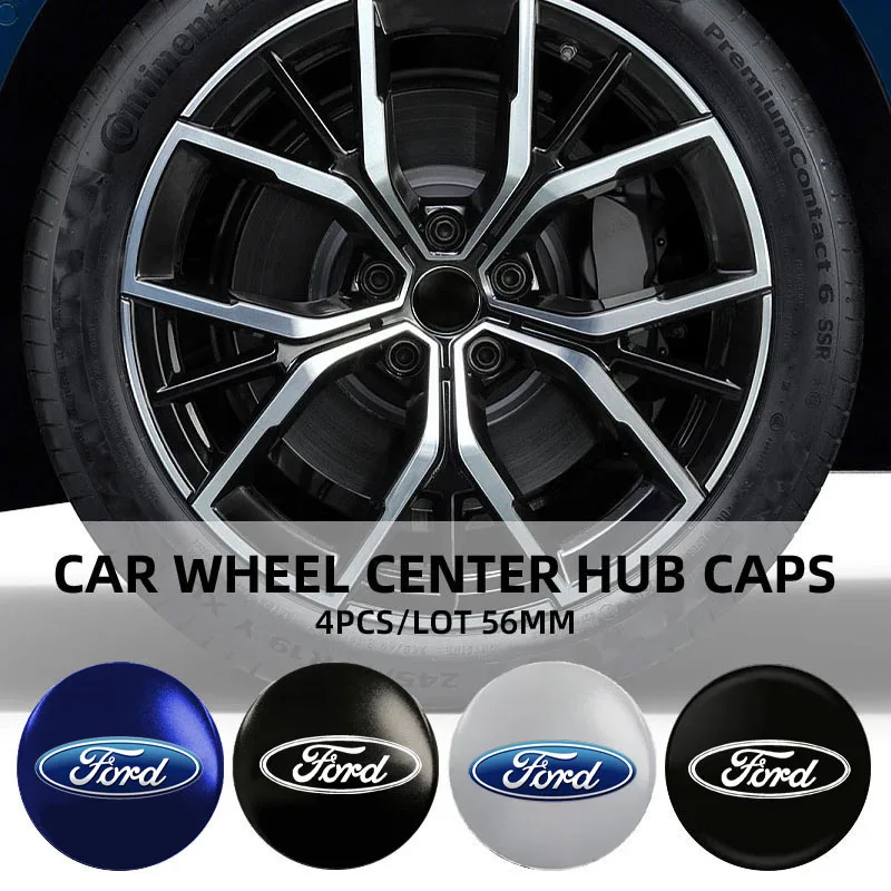 4Pcs 56mm Car Hubcap Wheel Centre Hub Caps Emblem Sticker For Ford ST Racing RS S Mustang Kuga Fiesta Fusion Mondeo Edge