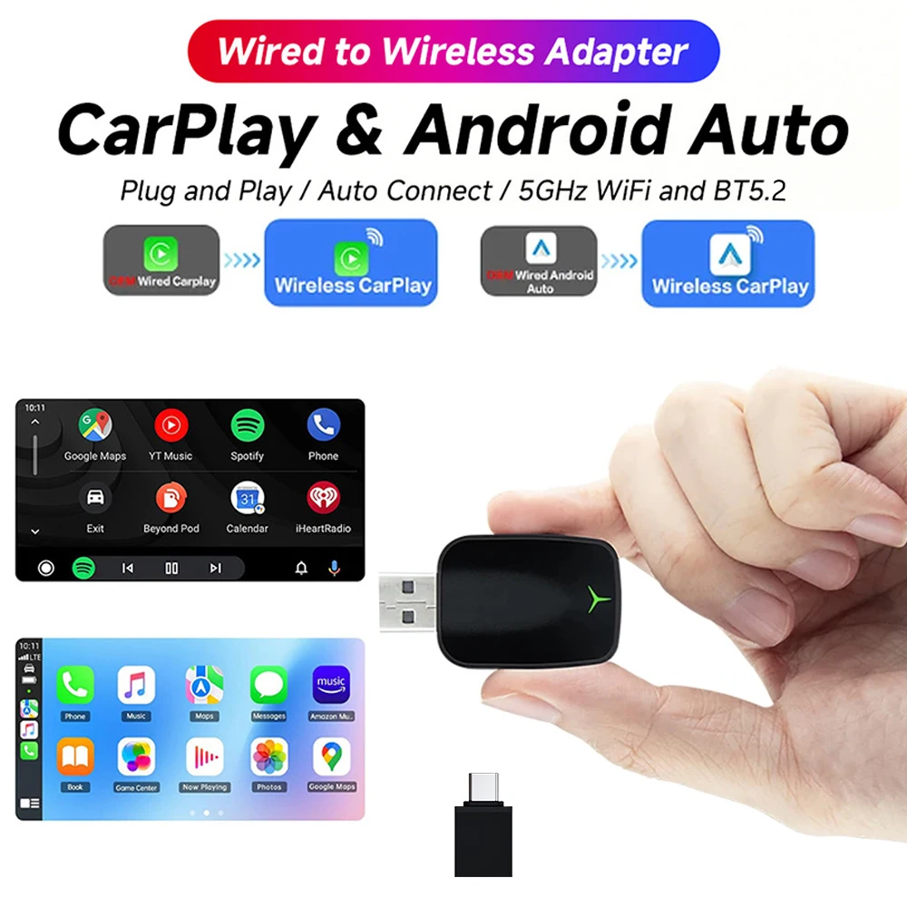 

New 2 In 1 Wired To Wireless Carplay Android Auto Adapter Car Gadget Smart Box for Honda Toyota Nissan Bmw Plug and Play