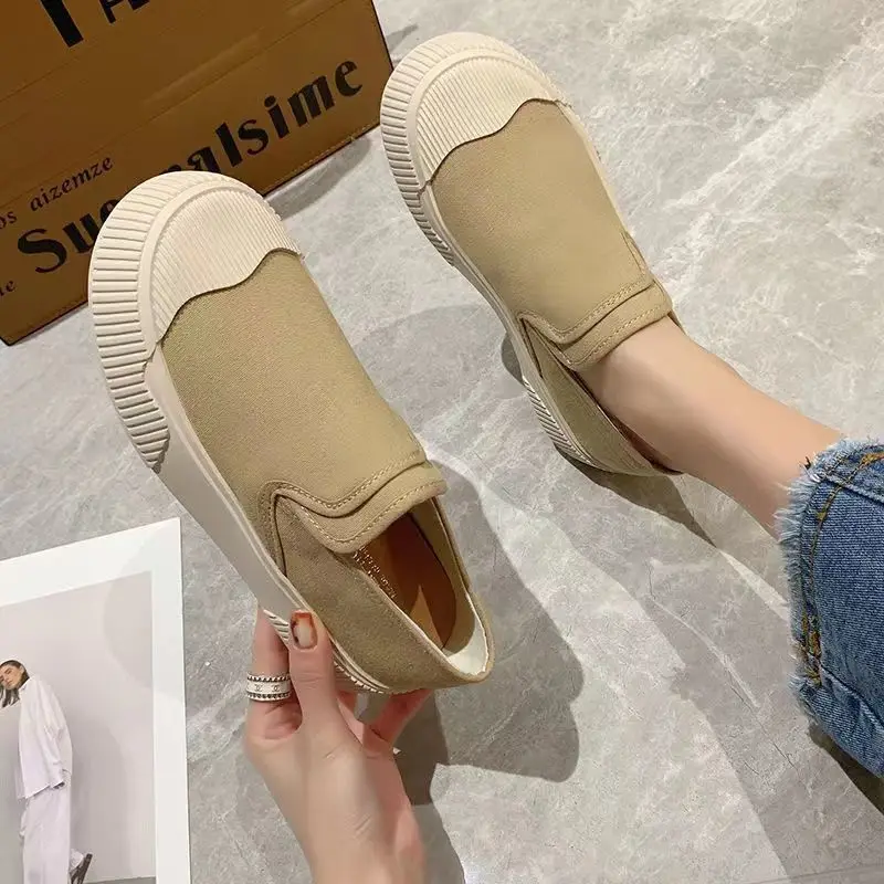 Płócienne wysokie platformy obuwie damskie mokasyny buty wsuwane dla kobiet moda bawełniana 2024 lekkie 39 New Arrival stylowa oferta