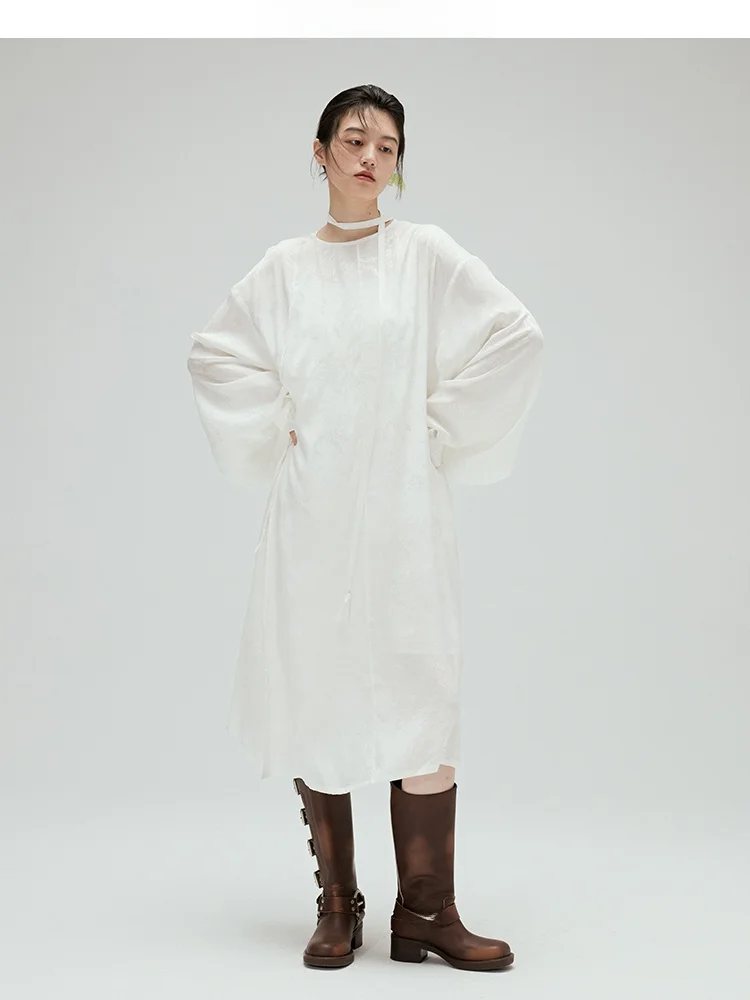 

New Chinese Style Embroidered Dress TELL the TRUTH round Neck Long Sleeve H-Line Gown Glue Fiber Viscose Polyester Spring 2024