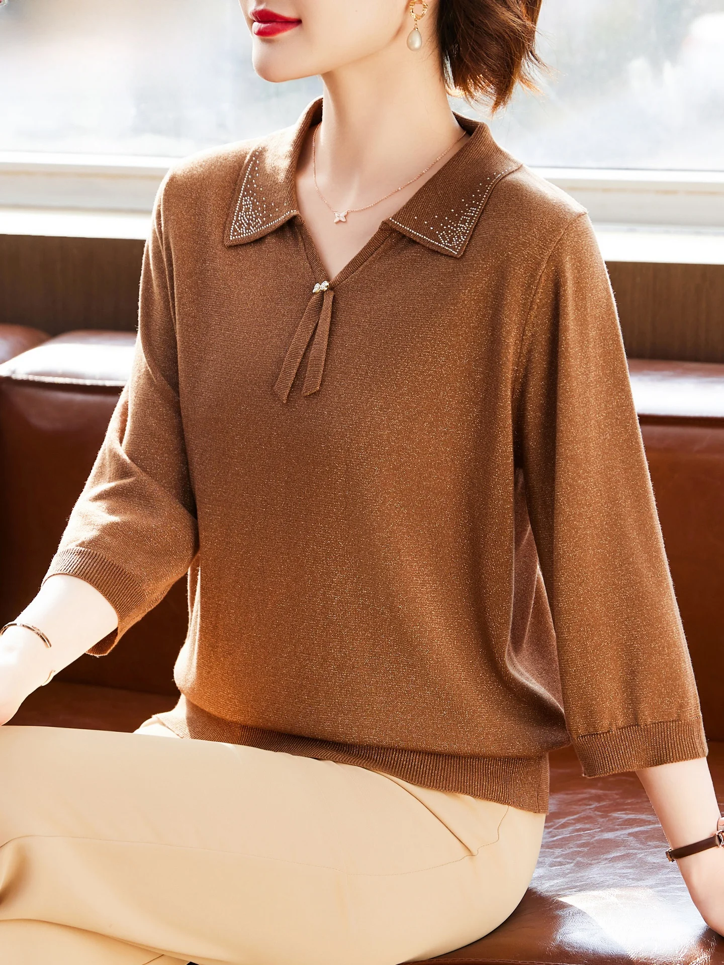 

Spring Knitted Sweater Casual Base Layer Top for Middle-Aged Mothers Middle-Aged And Elderly Women Comfortable Loose Fit