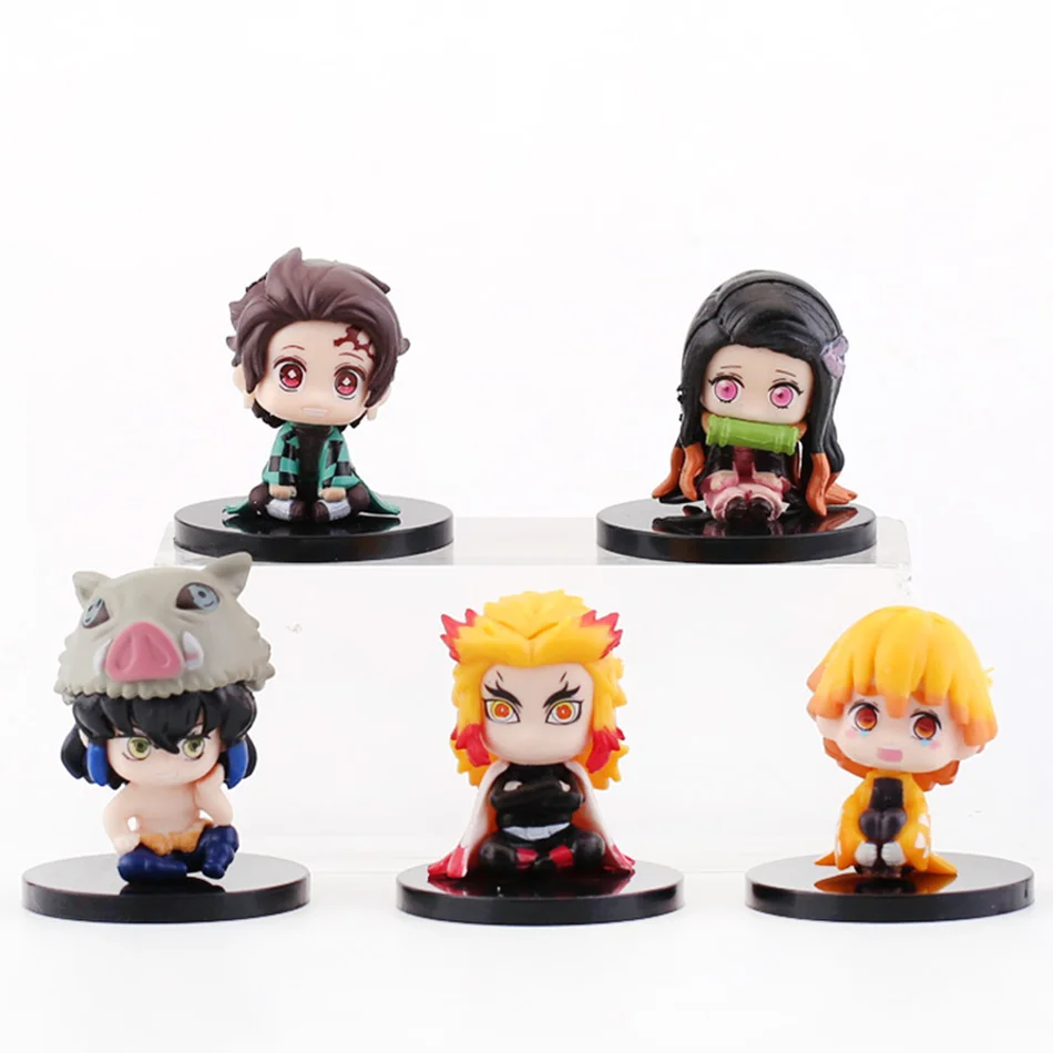 10 sztuk/zestaw Figurki Demon Slayer w wersji Q, siedzące, zabawki anime Kimetsu no Yaiba, Tanjiro, Nidouzi, Inosuke, figurki PVD, model lalki