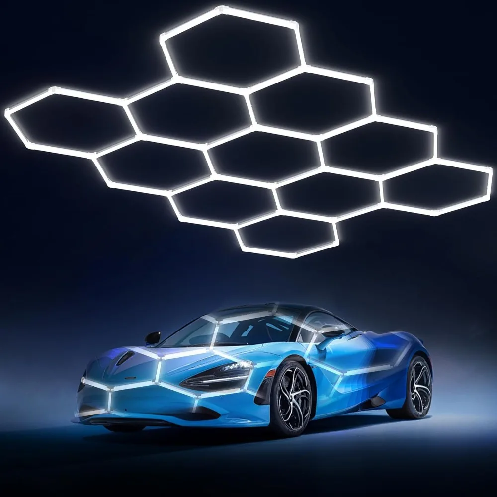 Hexagon Garage Lights: 329W 47Pack 11 Grids Hexagon LED Lights - Easy Install 6500K Super Bright Honeycomb Lights Ceiling