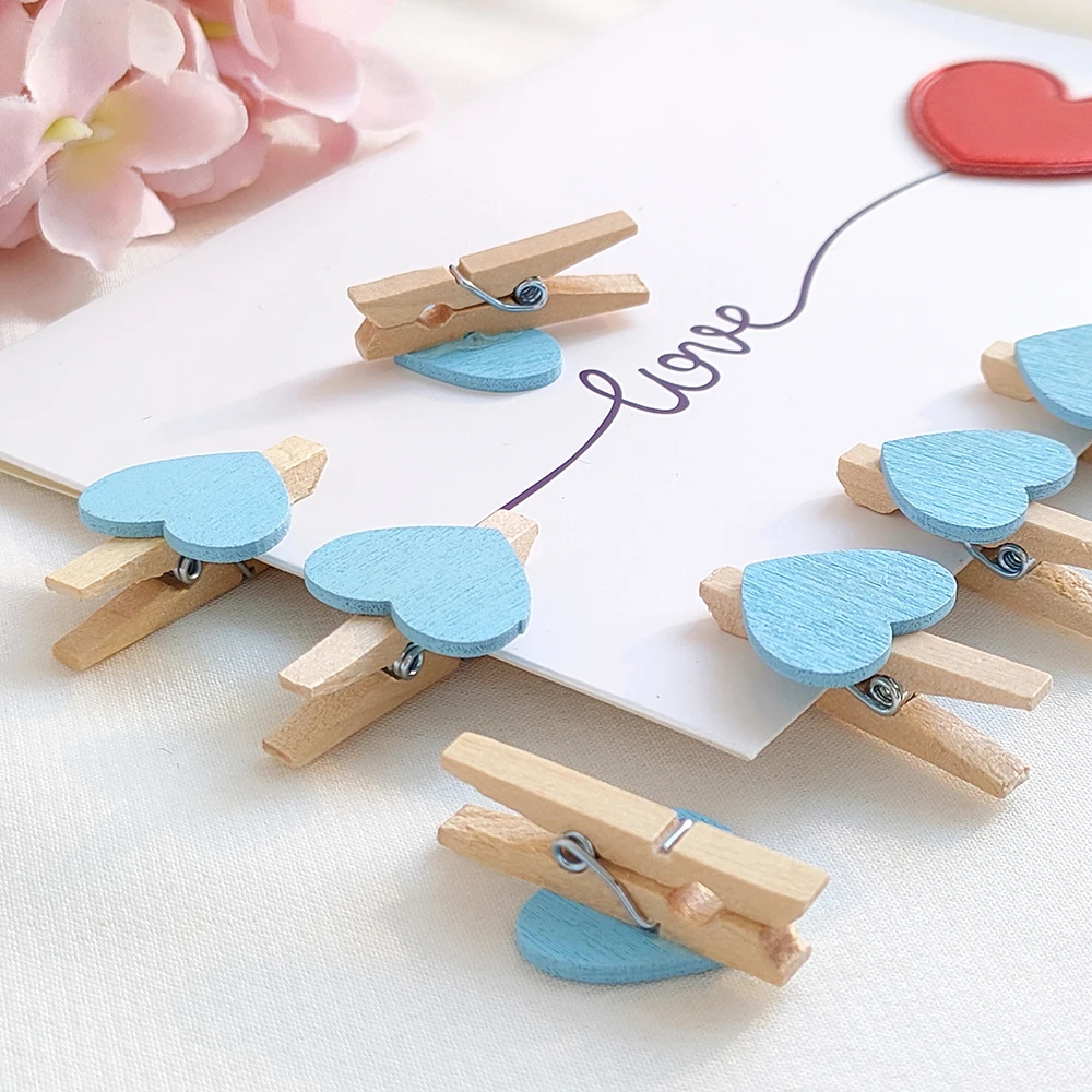 50Pcs 3cm Heart Shape Wooden Clips Photos Papers Clothes Postcard Clips Mini Clothespin Valentines Day Wedding Party Decorations