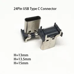 1PC TYPE-C Female Socket 24PIN Vertical Patch 13mm 13.5mm 15mm Vertical 5A High Current USB Female Head 24P Plug C Port SMT+DIP