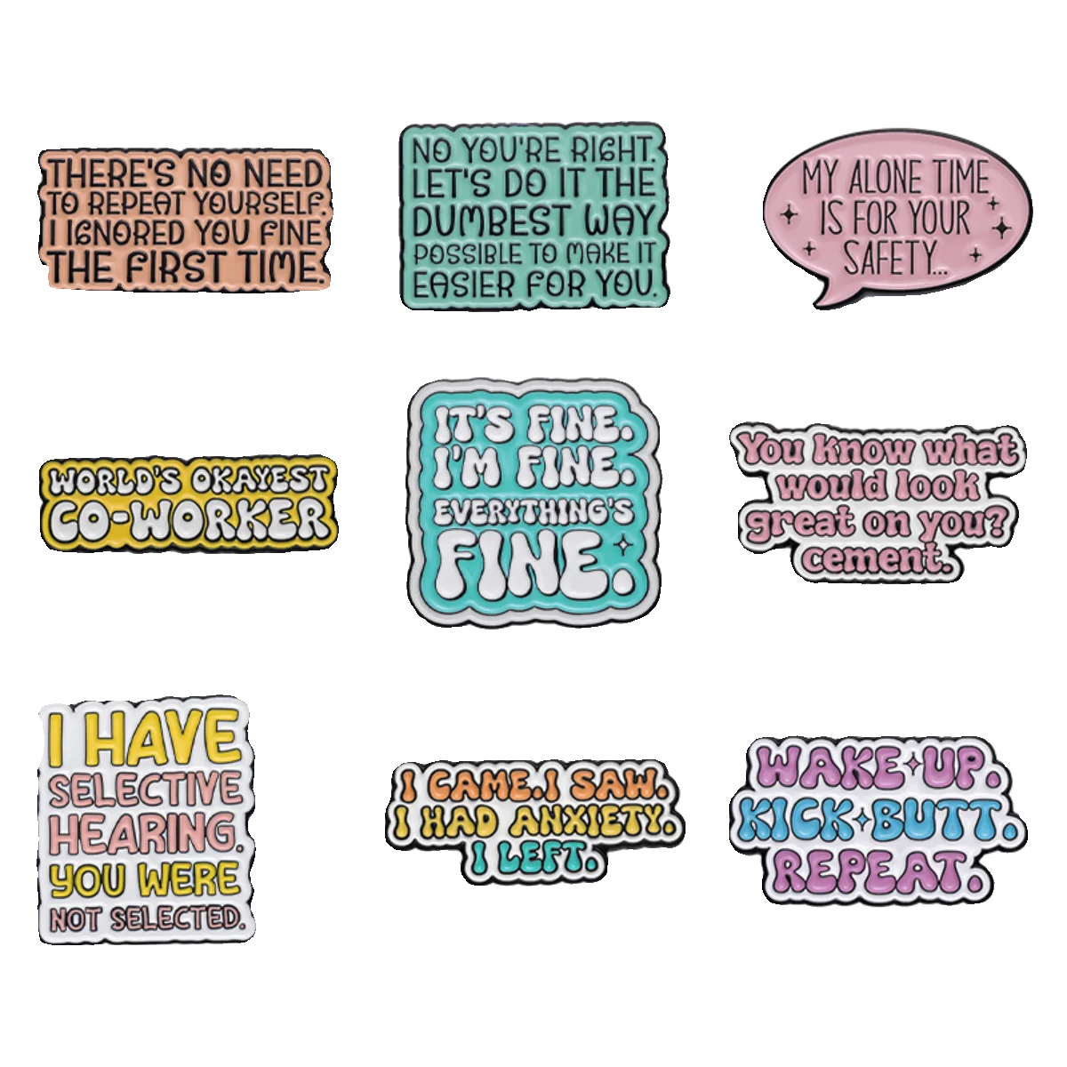 Funnny Quotes Enamel Pins Colorful Text My Alone Time is For Your Safety Brooch Lapel Badges Jewelry Gift for Friends Women