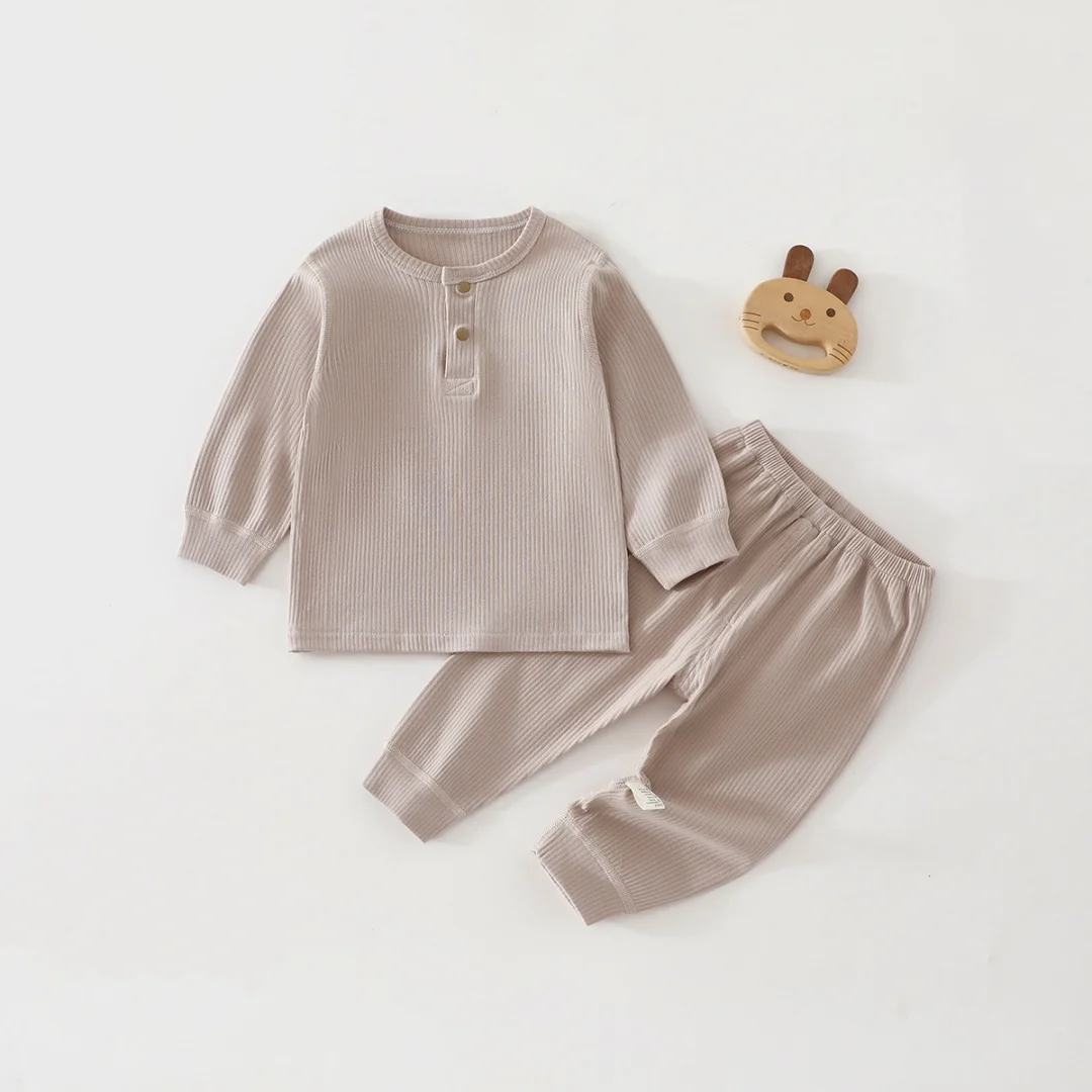 Autumn Baby Solid Cotton Pajamas Set Soft Breathable Top+Pants 2 Pcs Set for Boys and Girls Toddler Daily Wear Homewear Suit