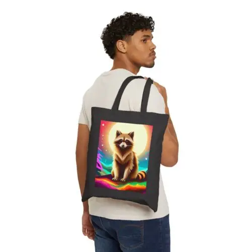 Sindax Cotton Canvas Tote Bag Raccoon in Pop Art Colors Fantasy Style Design 1, Gift