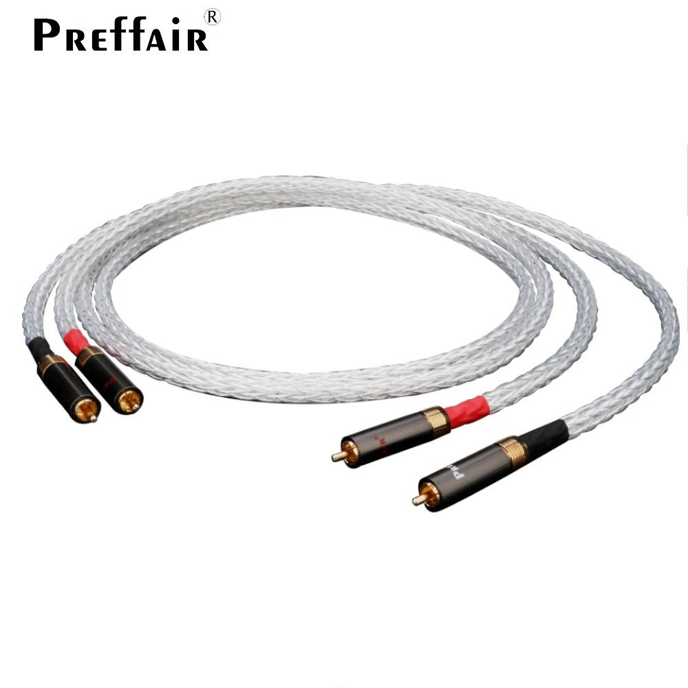 Hi-End 6AG OCC Silver Plated 12 Strands Audio Cable With 24K-Gold Plated RCA Plug Cable HIFI 2RCA TO 2RCA Cable