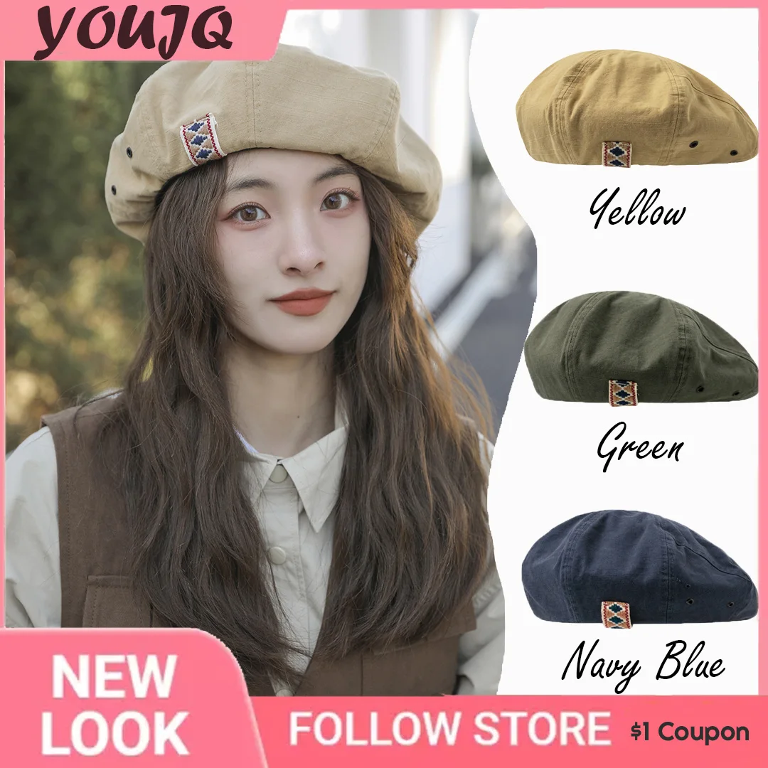 

Y2K Retro Cotton Beret Literary Sweet Cool Painter Pumpkin Hat Women Korean Trend Cloud Big Head Cap Gorras Para Mujer