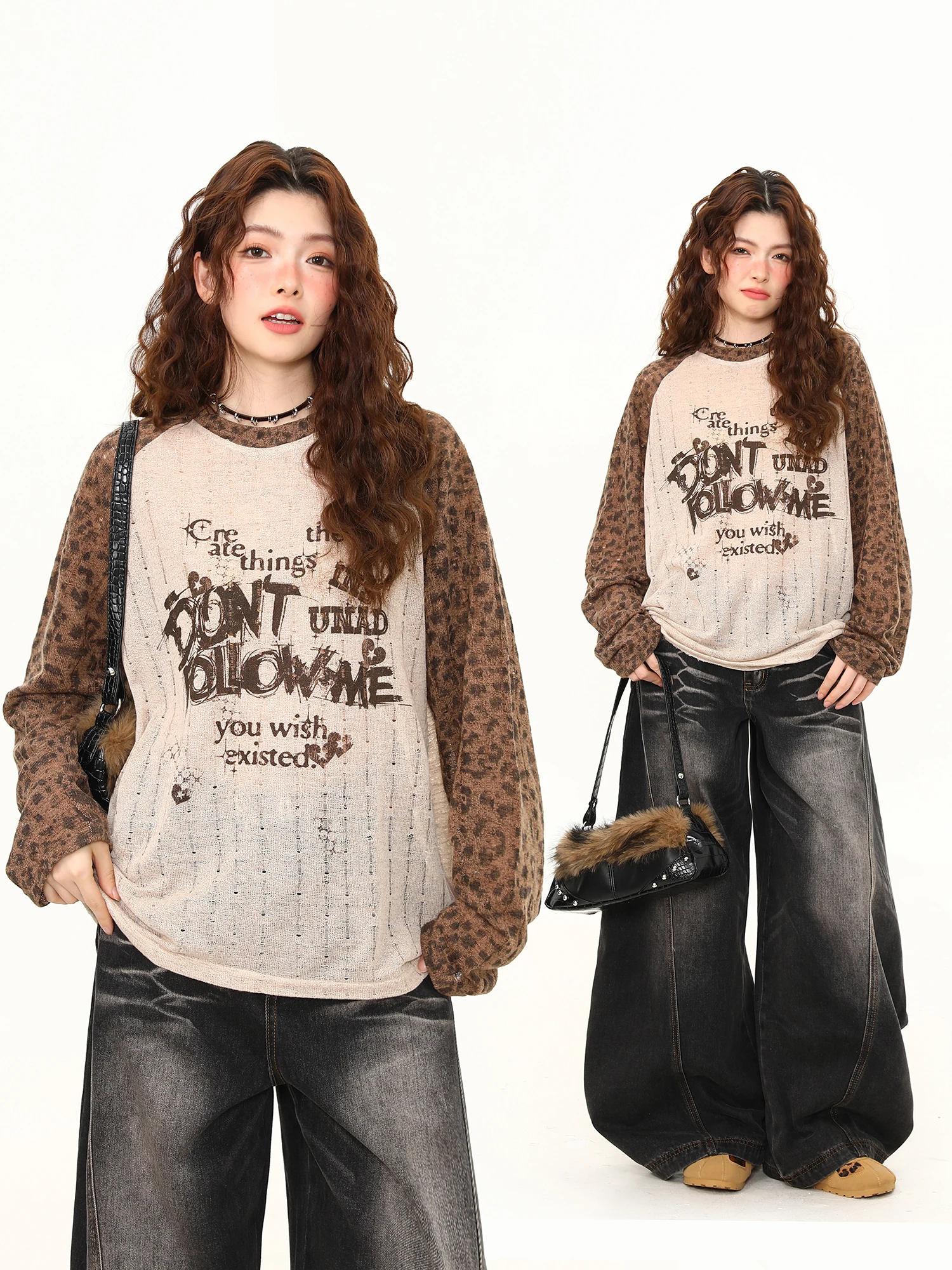 

Новая женская свободная футболка Wild Azi Spring в американском ретро-стиле с цветными вставками, длинным рукавом, для защиты от солнца, в стиле Lazy Sle