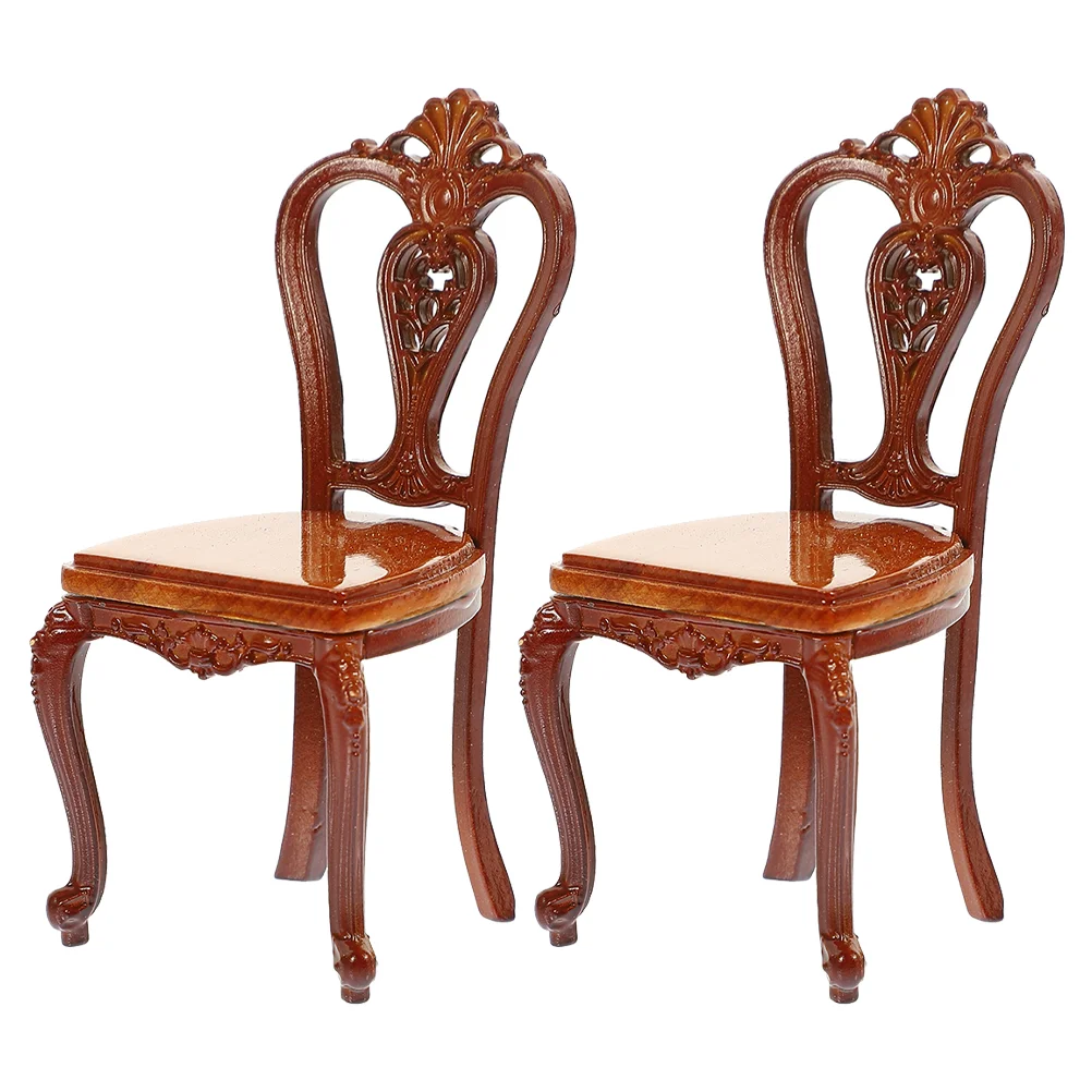 

2 Pcs Mini Back Chair House Accessories Miniature Furniture Retro Zinc Alloy Mini Chair Model Pretend Play Miniatures