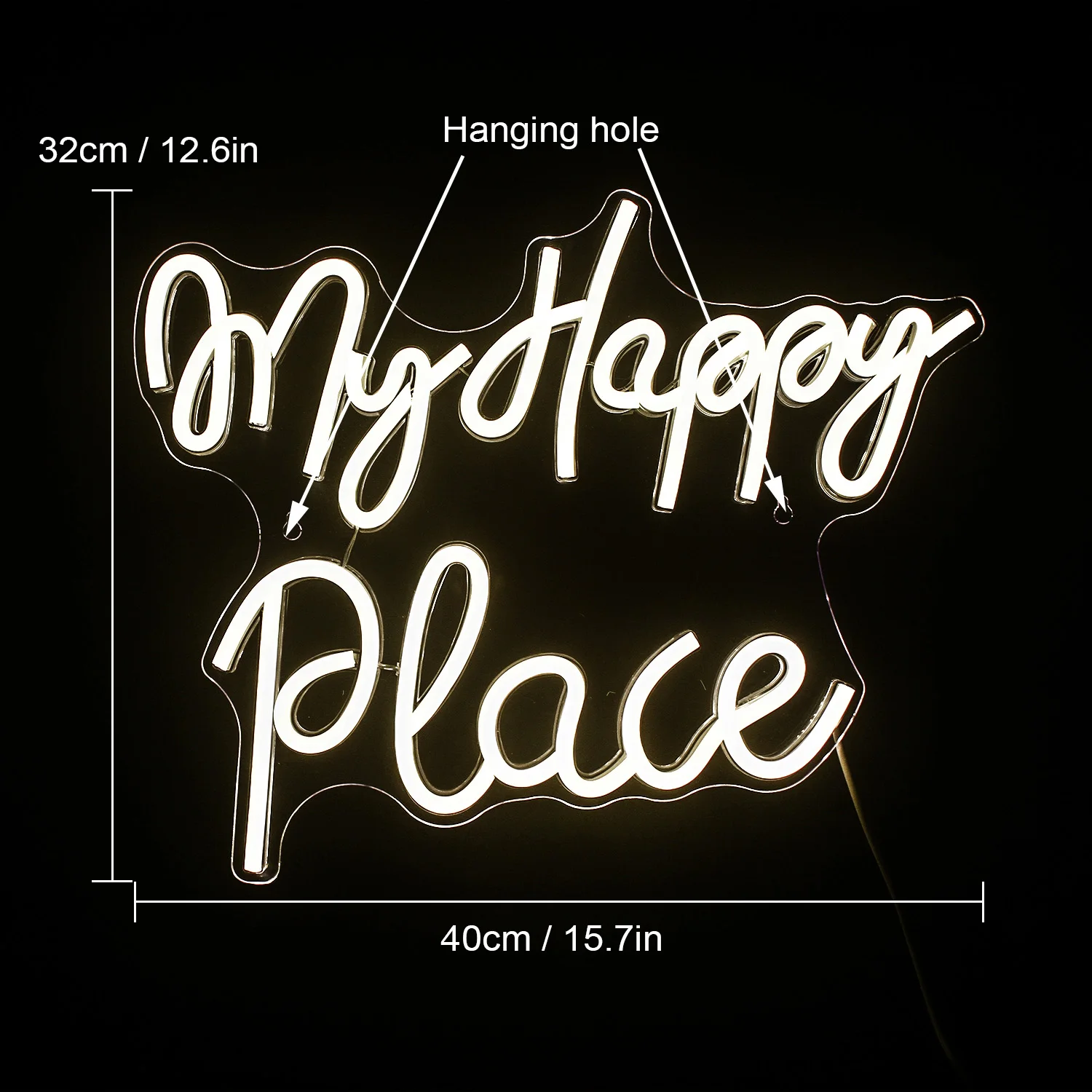 My Happy Place Neon Sign LED Lights, USB Wall Lamp, Letter Aesthetic Room Decoration, Bedroom, Wedding, Birthday Party, Festival