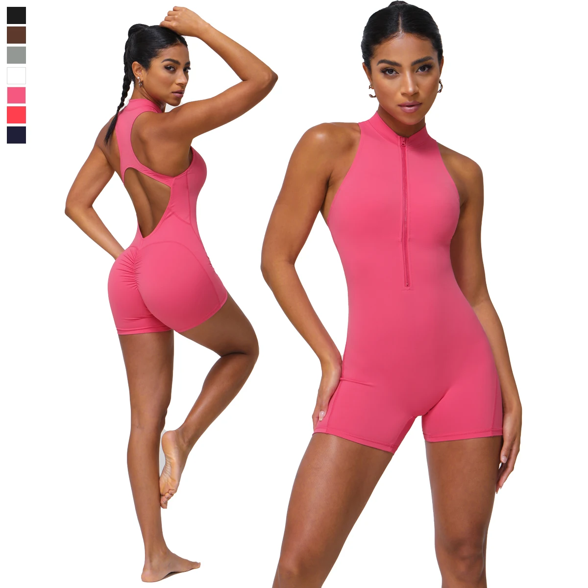 

Women Gym Jumpsuit Stand Collar Workout Bodysuit Half Zipper Yoga Playsuit Scrunch Butt Fitness Romper Sport Suit Women Clothing