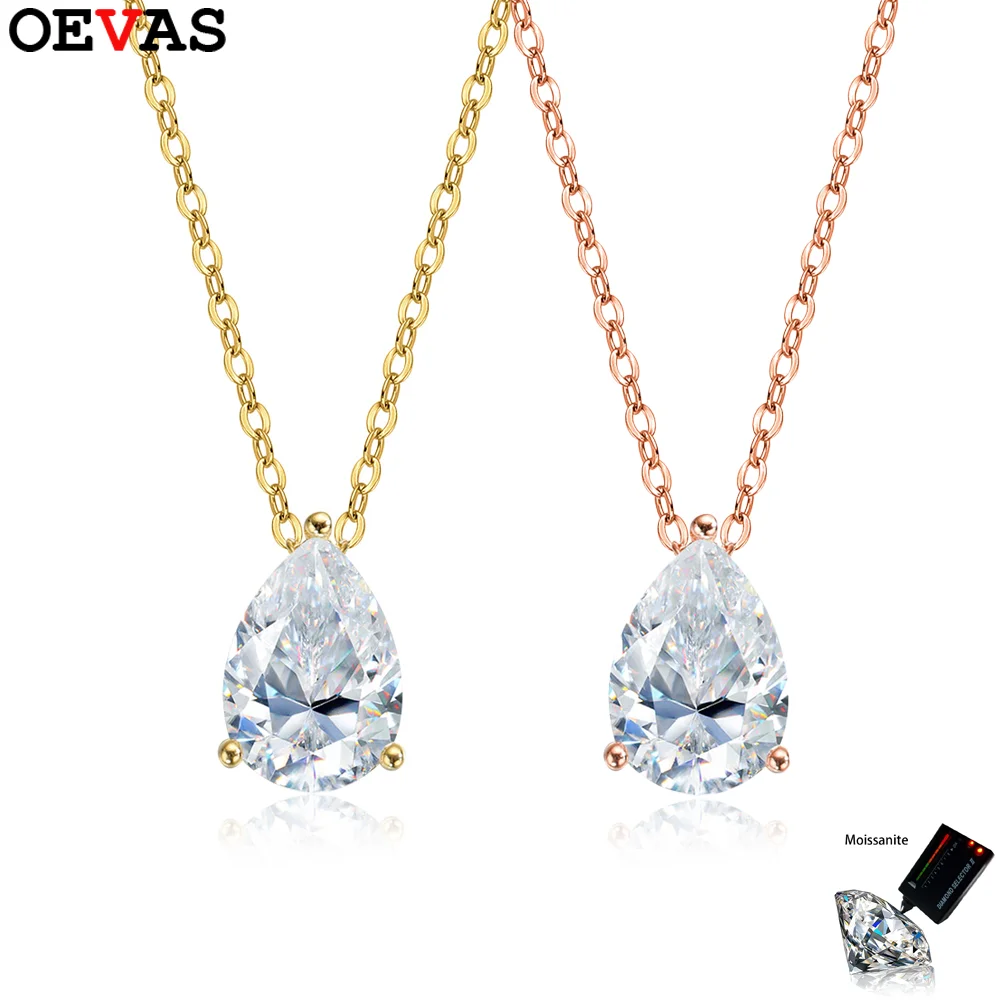 

OEVAS GRA 1-4CT Water Drop Moissanite Pendant Rose Gold Necklace for Women S925 Silver Sparkling Wedding Party Fine Jewelry