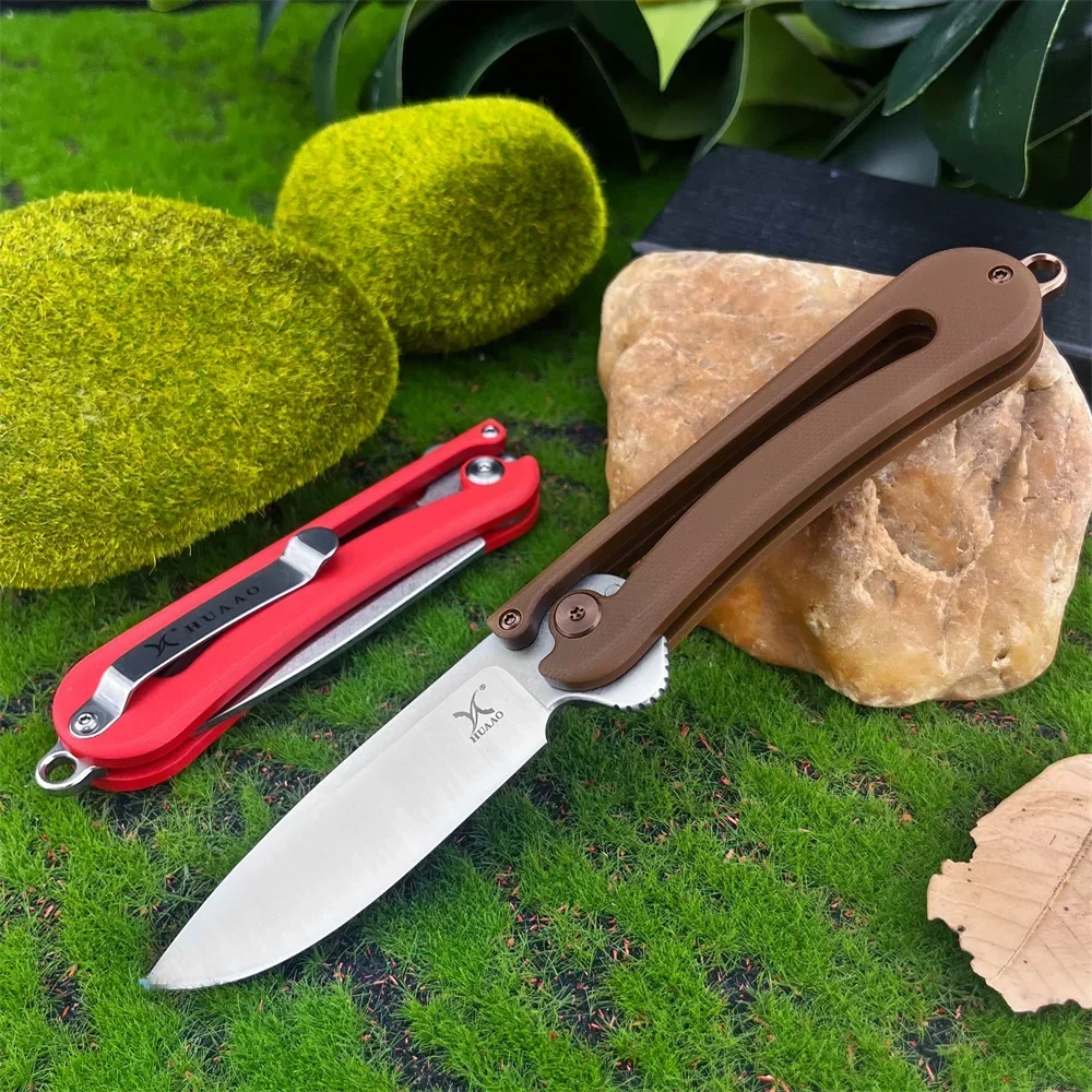 HUAAO GC004 Pocket Knife, D2 Steel Blade Folding Knives G10 Handle EDC Cutting Tool for Camping Wilderness Hunting Outdoor