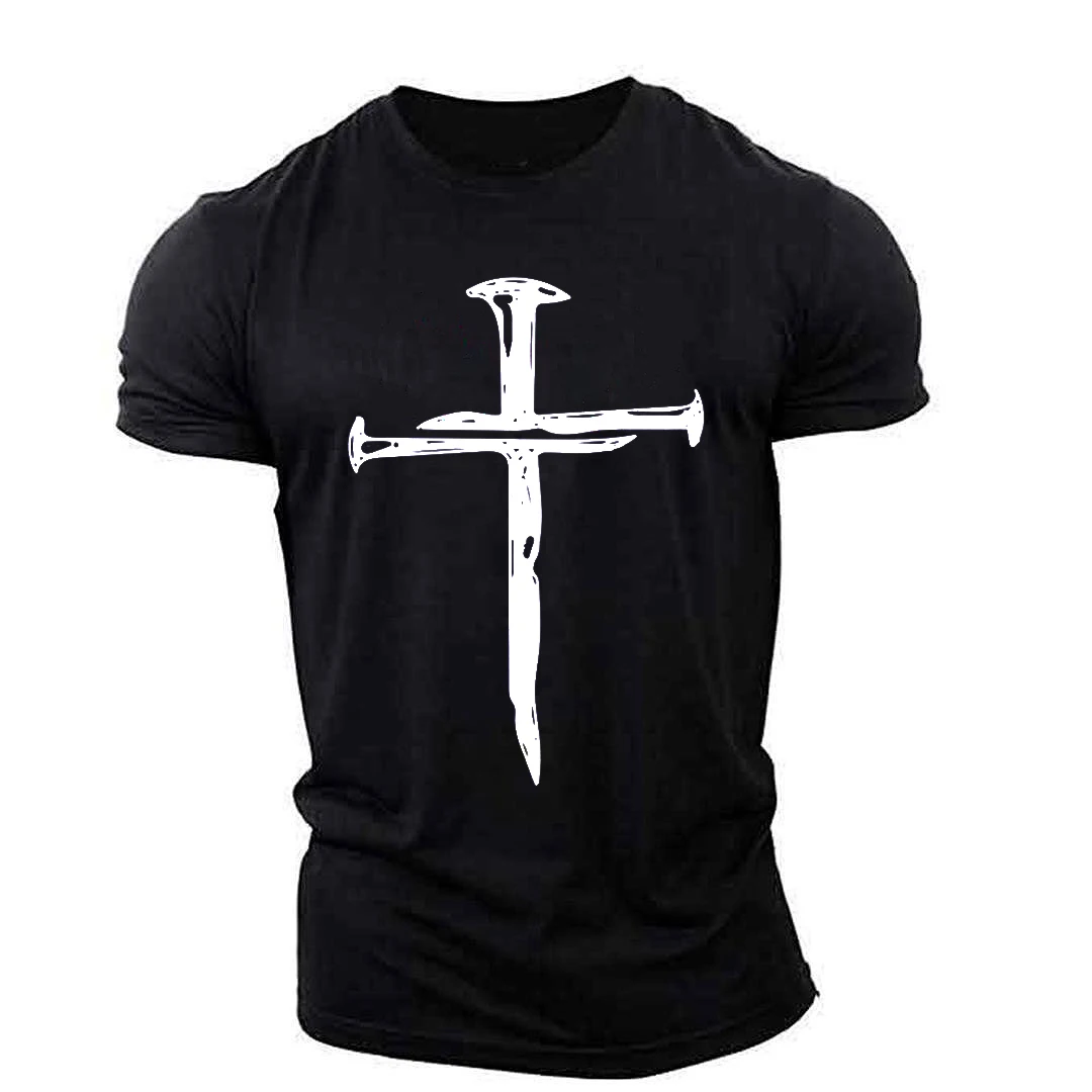 New Men\'s Muscle Cross Graphic Top 3d Printed T Shirt Sportswear Outdoor Lightweight Breathable Elastic Christian Style